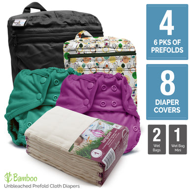 Retro Standard - One Size Prefold Cloth Diaper Bundle