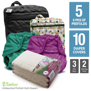 Retro Super - One Size Prefold Cloth Diaper Bundle