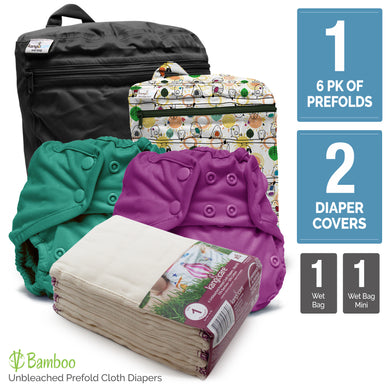 Retro Trial - One Size Prefold Cloth Diaper Bundle